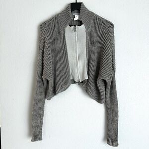 Sarah Pacini Zip Cardigan One Size Linen Blend Grey